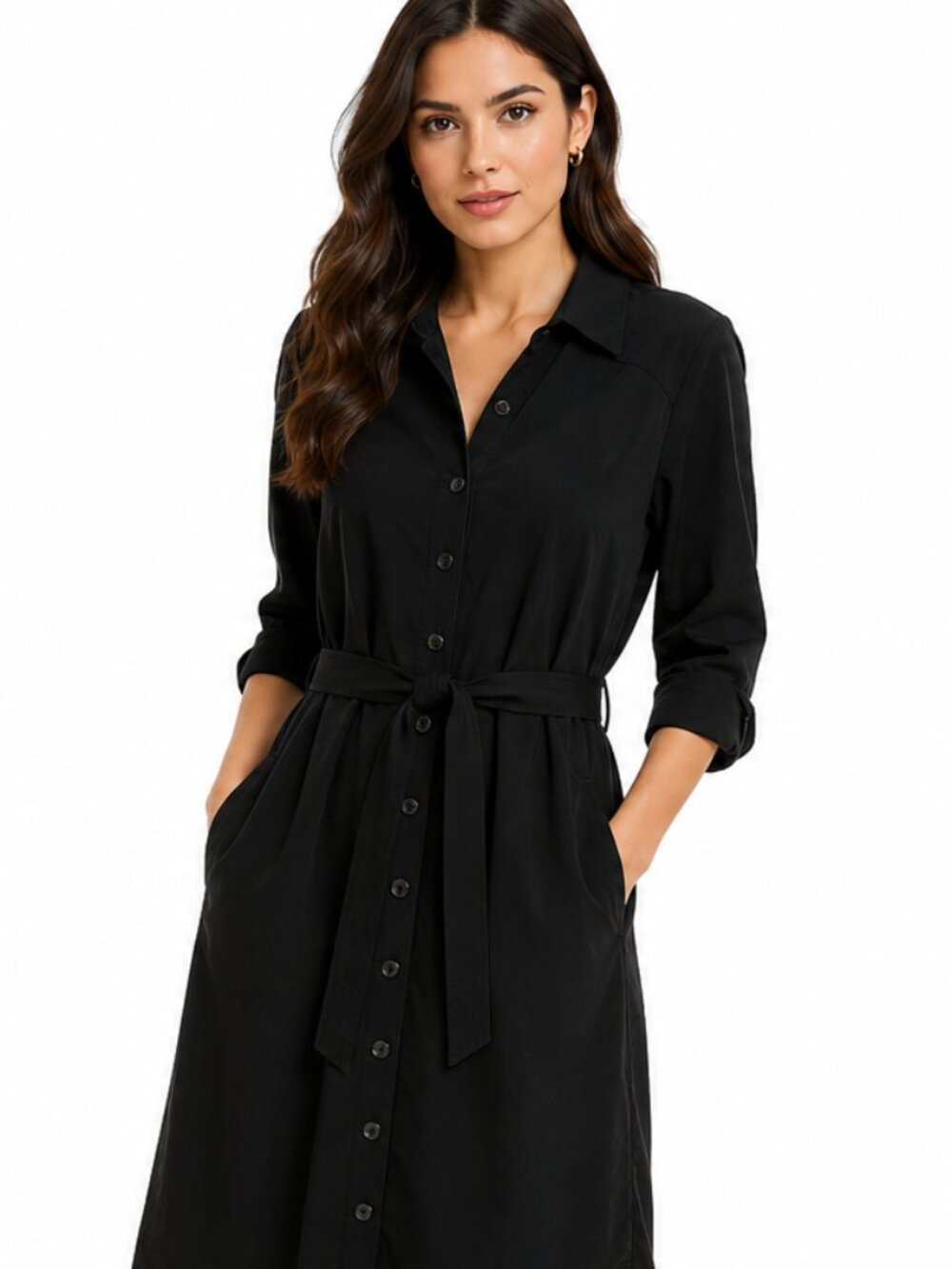 Coldwater Creek Size 6 Dress Black collar Button Front flattering silhouette